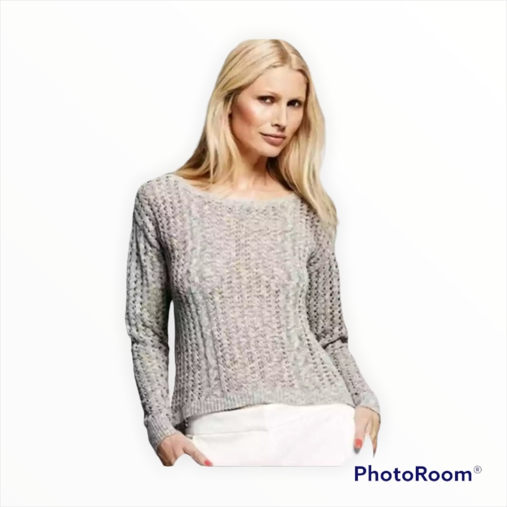 PETER SOM Design Nation Grey Tan marled open weave pullover cropped sweater Sz M